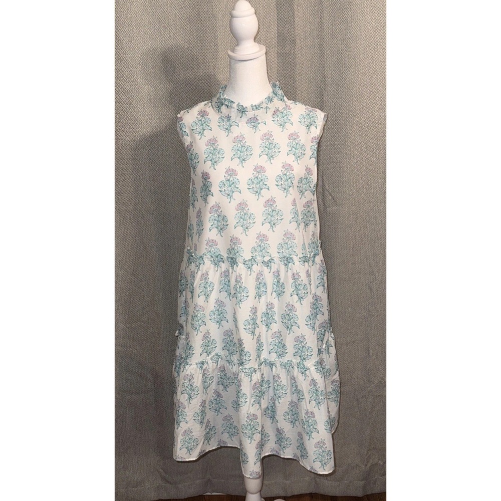 J Marie Evelyn Mini  Dress Women's Size Medium White Floral Tiered Sleeveless